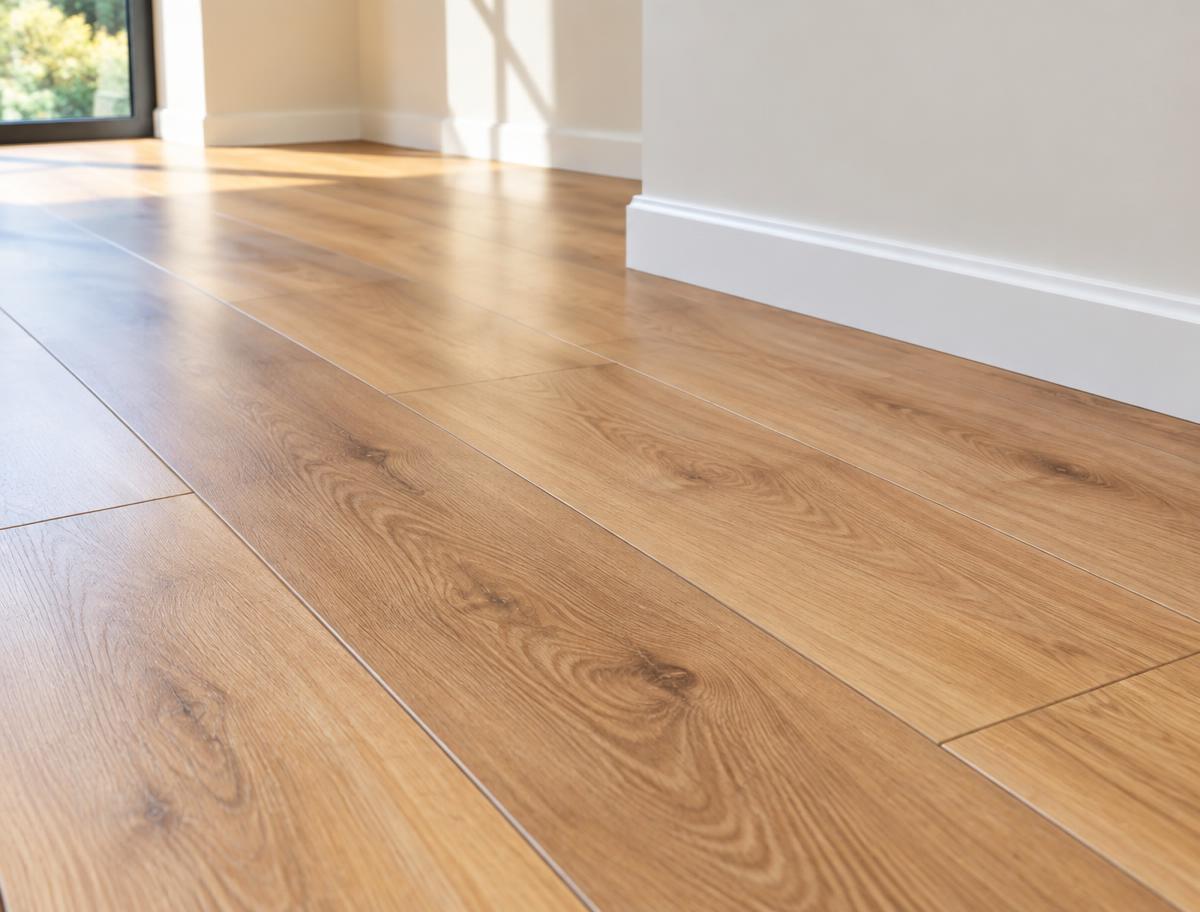Freshly laid laminate flooring with skirting